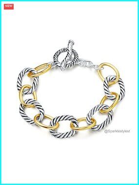 Twisted Cable Wire Link Chain Bracelet Two Tone Designer Inspired Women's